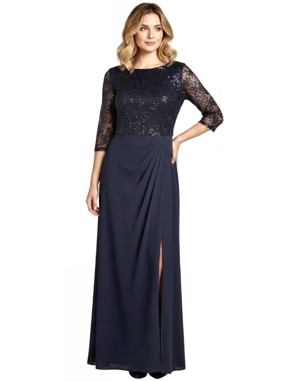 Alex Evenings Mock Sequin Lace Bodice Illusion Dress Purple Womens Plus Size 18